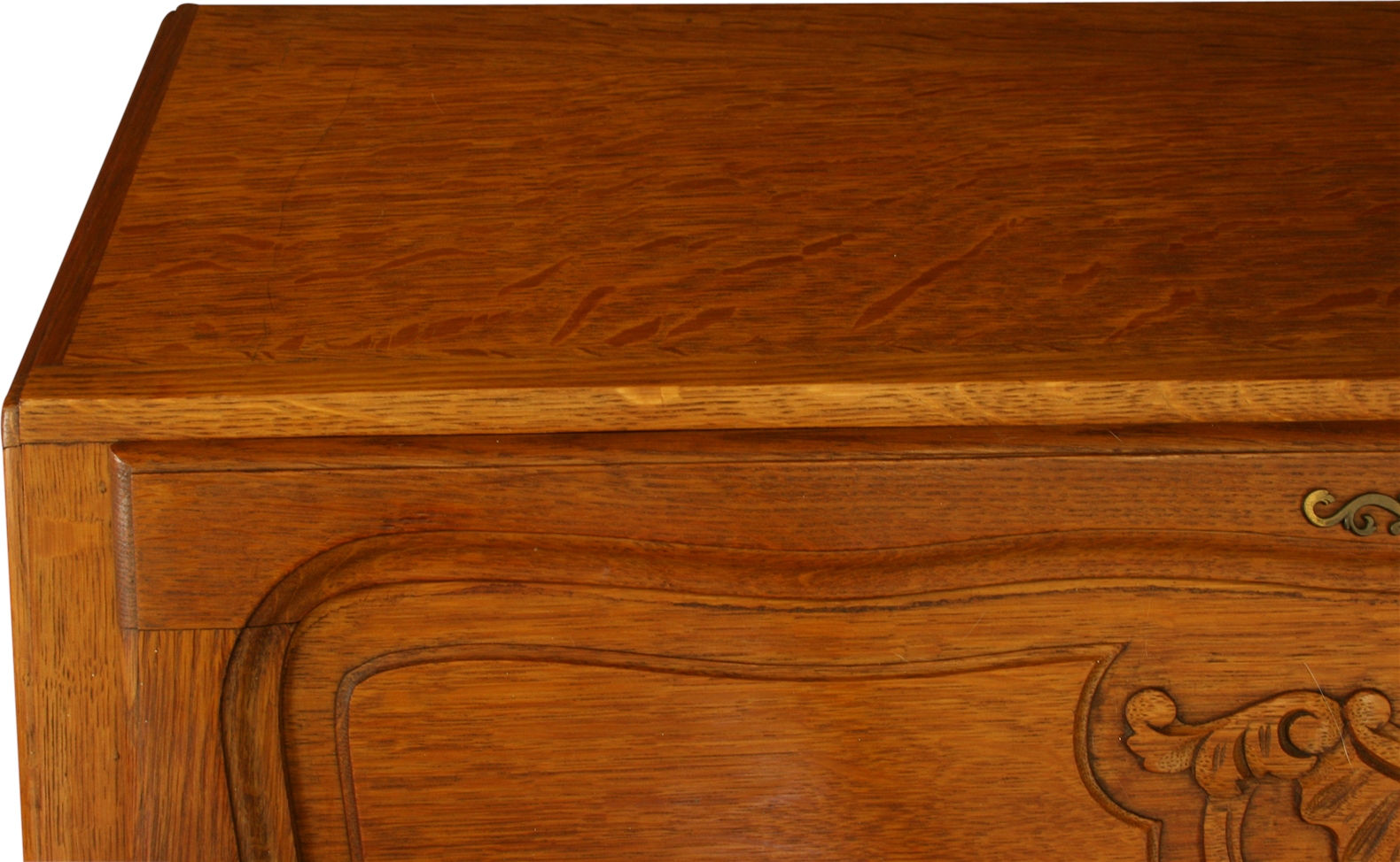 Vintage French Country Carved Oak Secretary, Golden Oak Finish-Image 6