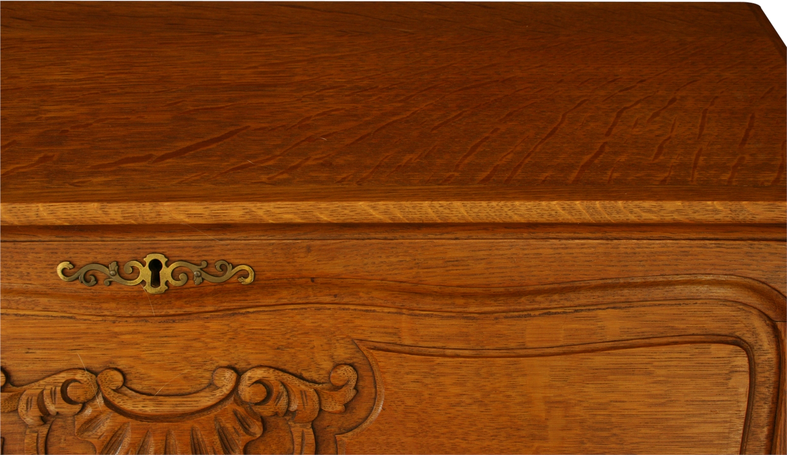Vintage French Country Carved Oak Secretary, Golden Oak Finish-Image 7