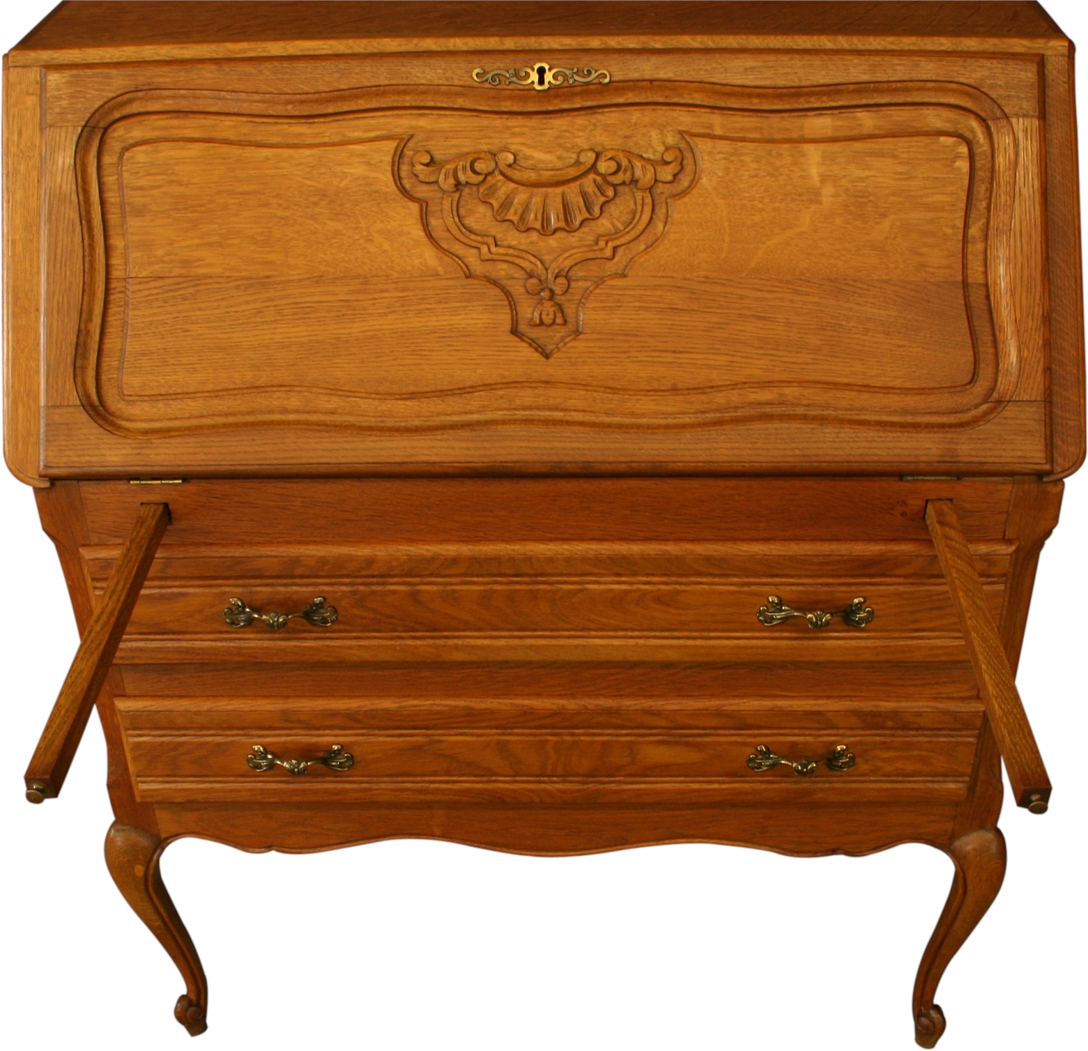 Vintage French Country Carved Oak Secretary, Golden Oak Finish-Image 9