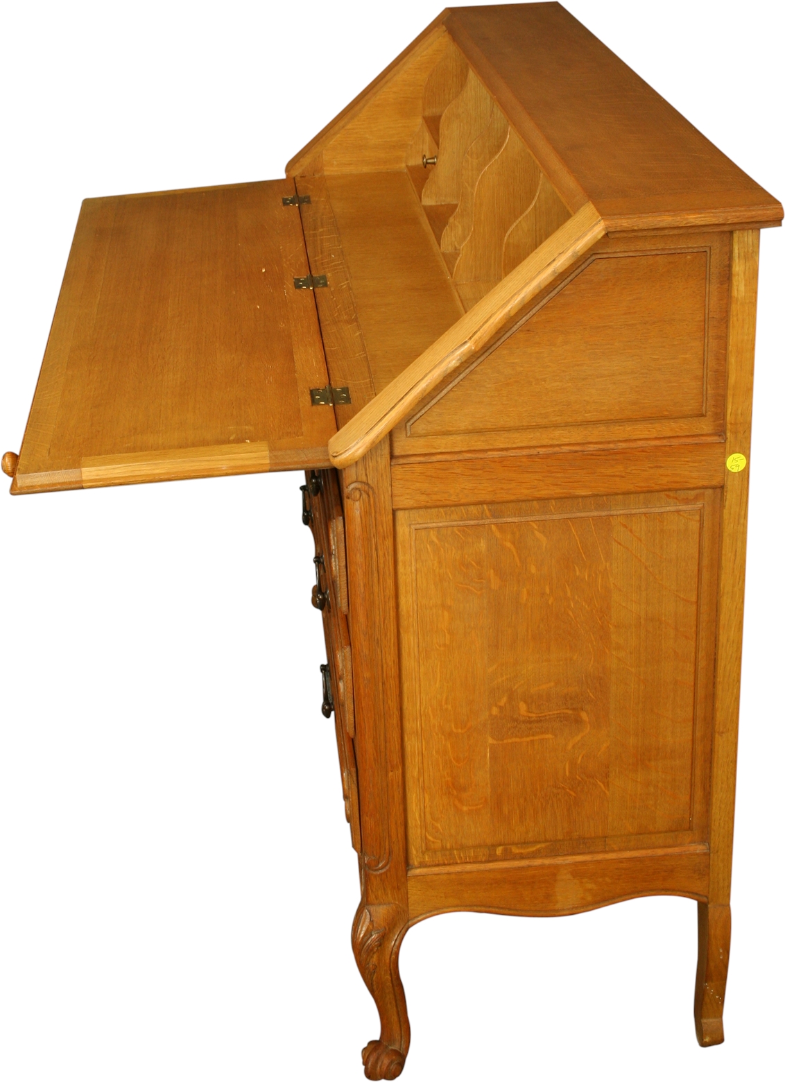 Vintage French Secretary Desk, Quartersawn Golden Oak, Carved, Louis XV Style-Image 21