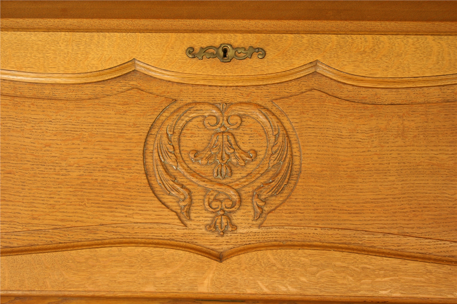 Vintage French Secretary Desk, Quartersawn Golden Oak, Carved, Louis XV Style-Image 3