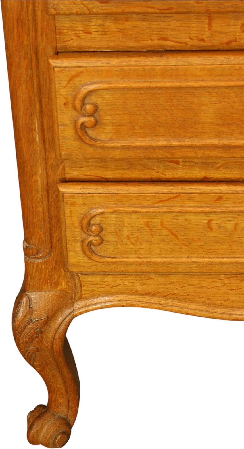 Vintage French Secretary Desk, Quartersawn Golden Oak, Carved, Louis XV Style-Image 6