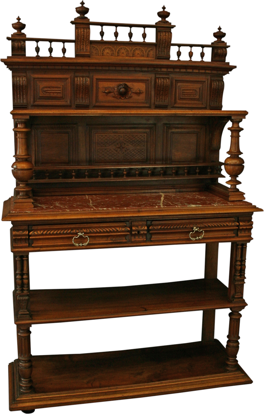 Antique French Server, Walnut, Red Marble, Architectural, Hand Carved, 1900-Image 1