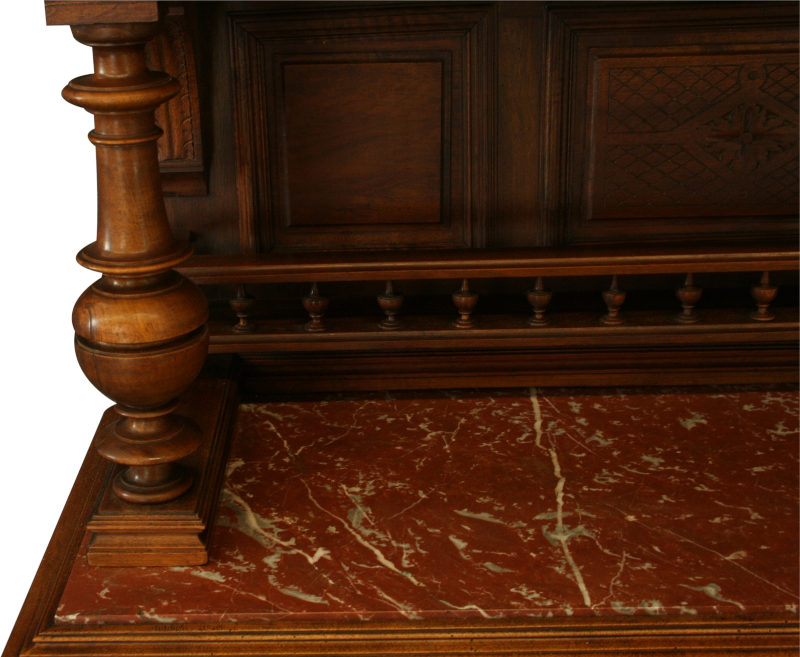 Antique French Server, Walnut, Red Marble, Architectural, Hand Carved, 1900-Image 10