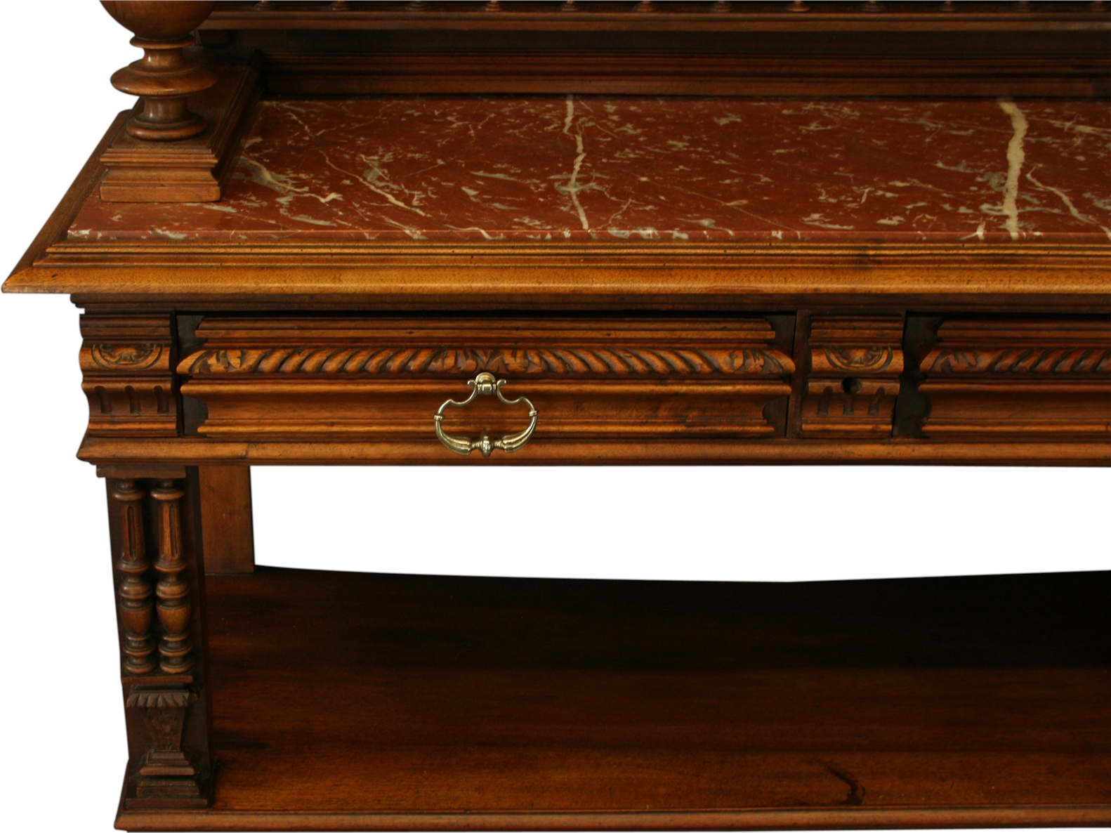 Antique French Server, Walnut, Red Marble, Architectural, Hand Carved, 1900-Image 11