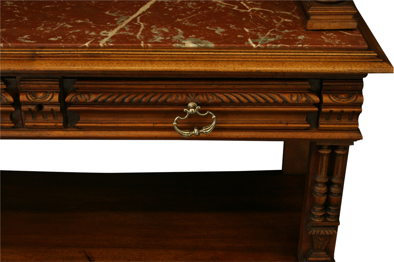 Antique French Server, Walnut, Red Marble, Architectural, Hand Carved, 1900-Image 15