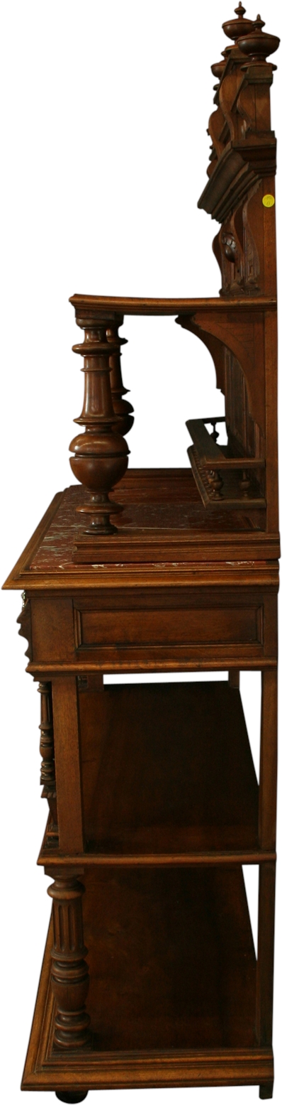 Antique French Server, Walnut, Red Marble, Architectural, Hand Carved, 1900-Image 18