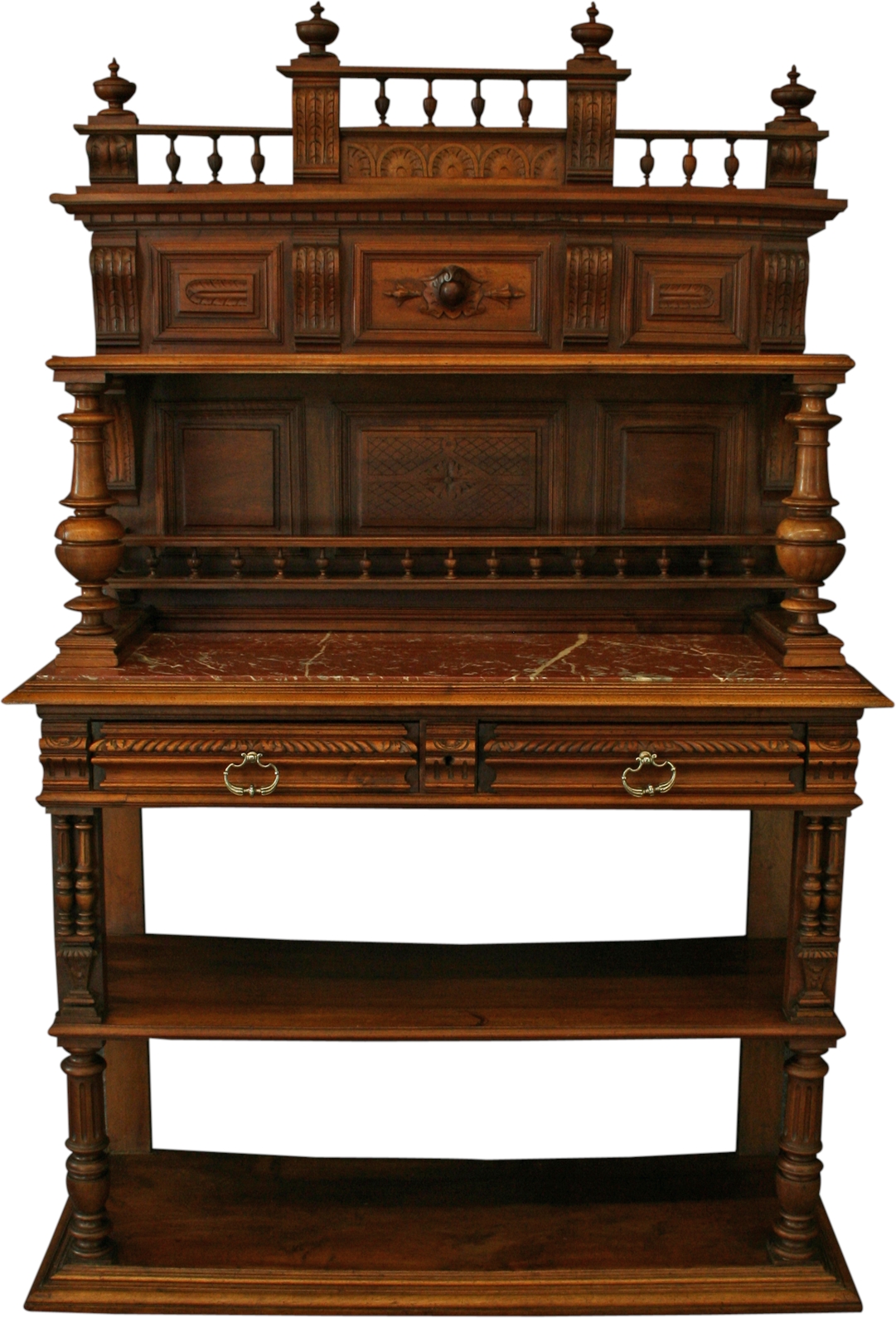 Antique French Server, Walnut, Red Marble, Architectural, Hand Carved, 1900-Image 2