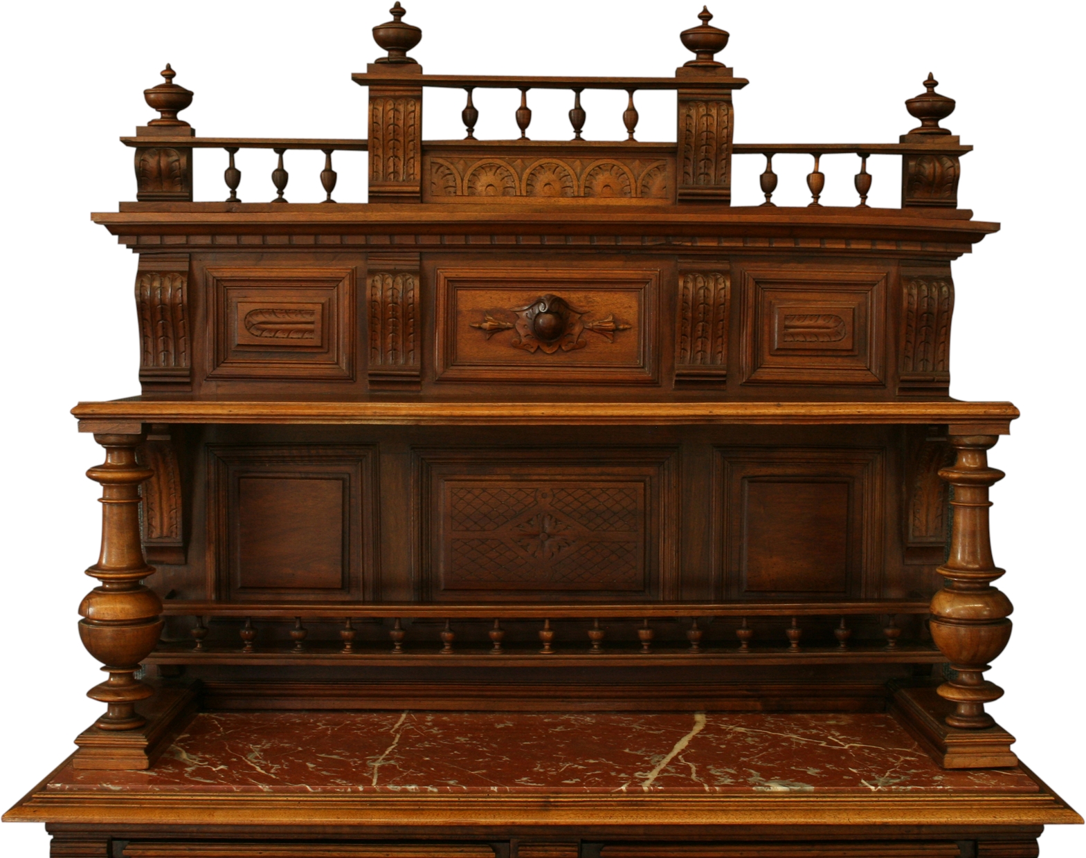 Antique French Server, Walnut, Red Marble, Architectural, Hand Carved, 1900-Image 3