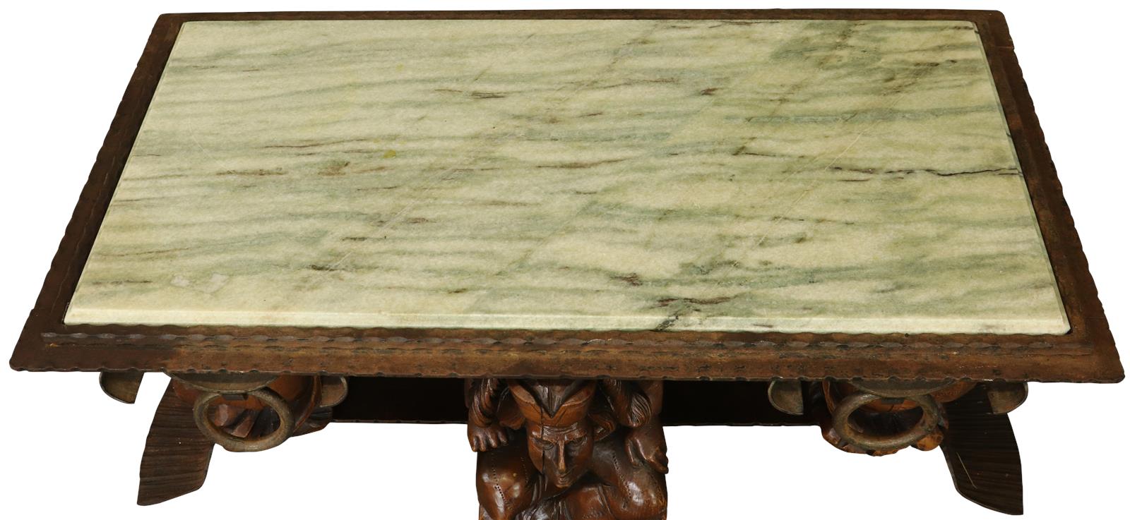 Vintage Coffee Table Courtiers Renaissance Fish Tail Feet Green Marble Iron-Image 2