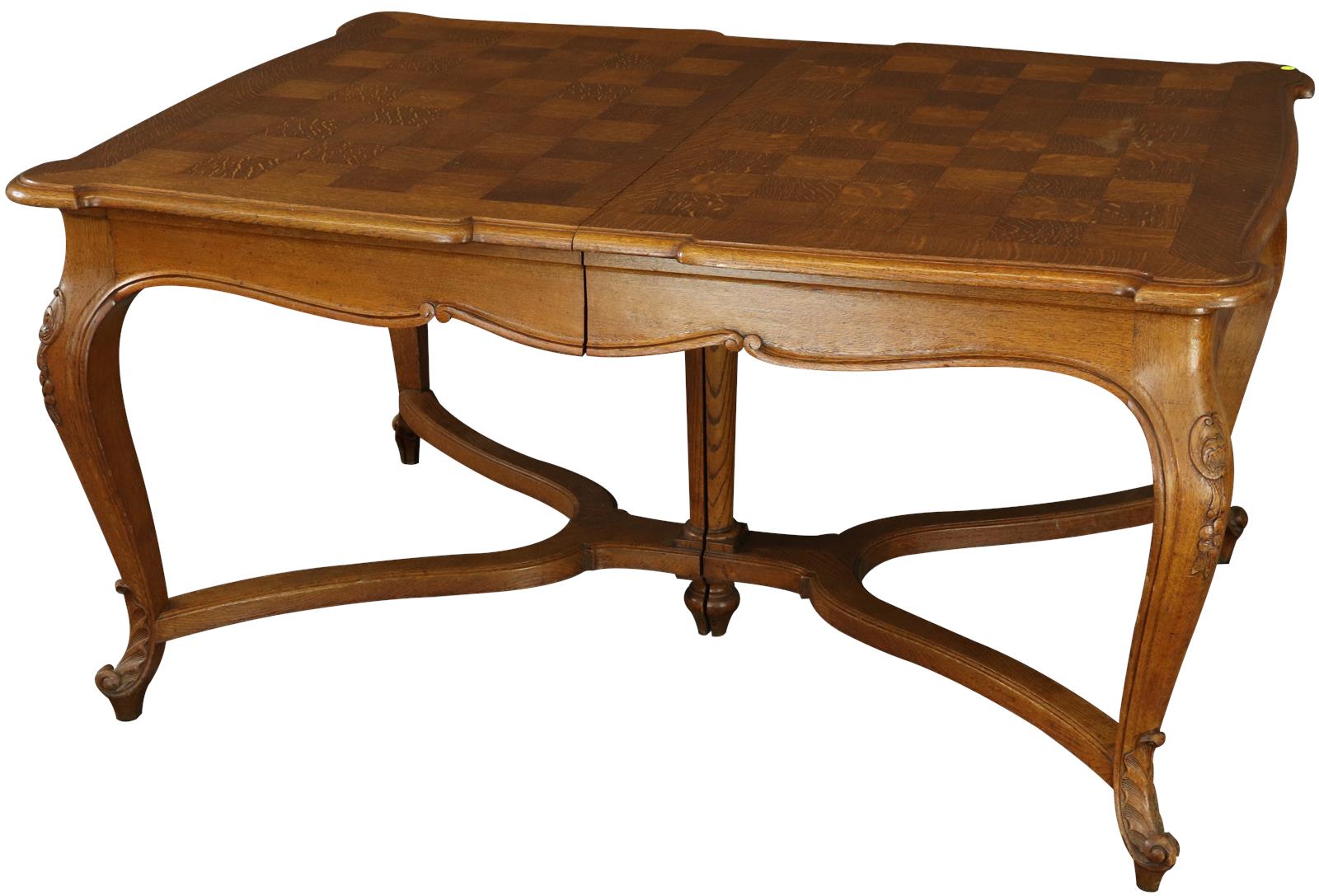 Table Louis XV Rococo French Vintage 1930 Oak Wood Parquet Top Cabriole Legs-Image 1