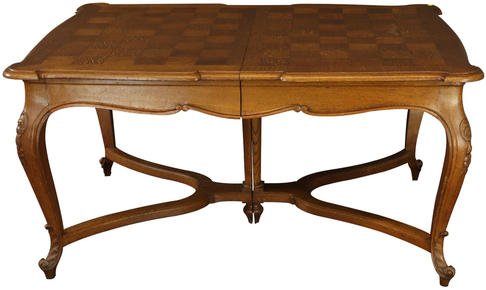 Table Louis XV Rococo French Vintage 1930 Oak Wood Parquet Top Cabriole Legs-Image 2