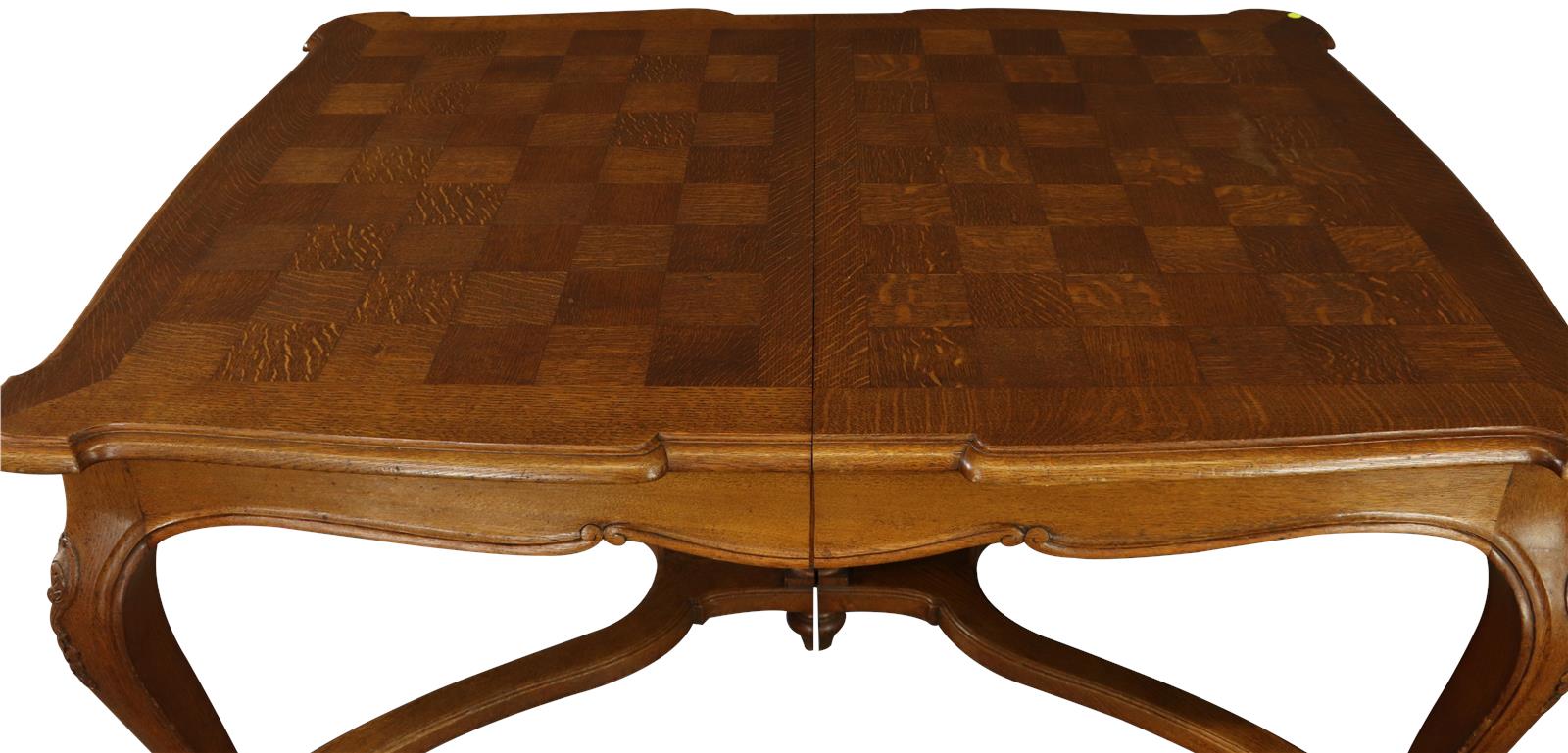 Table Louis XV Rococo French Vintage 1930 Oak Wood Parquet Top Cabriole Legs-Image 3