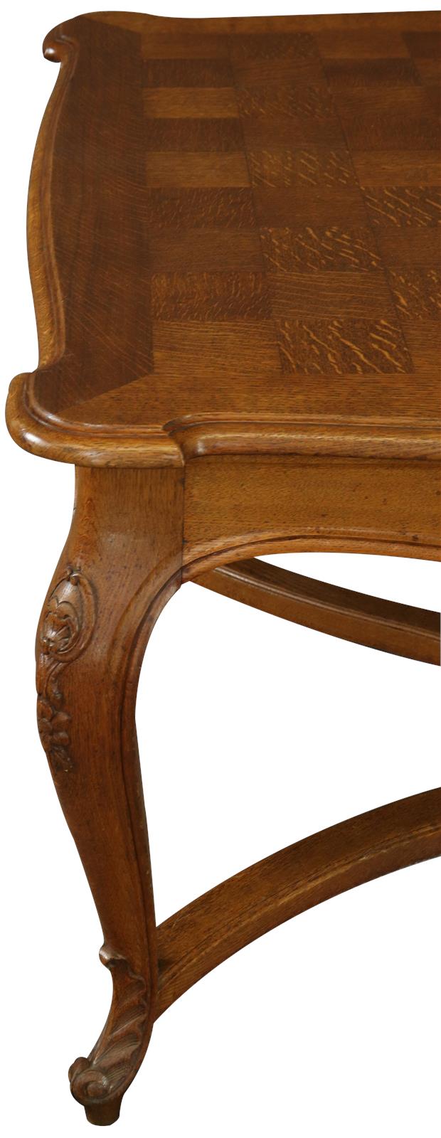 Table Louis XV Rococo French Vintage 1930 Oak Wood Parquet Top Cabriole Legs-Image 4