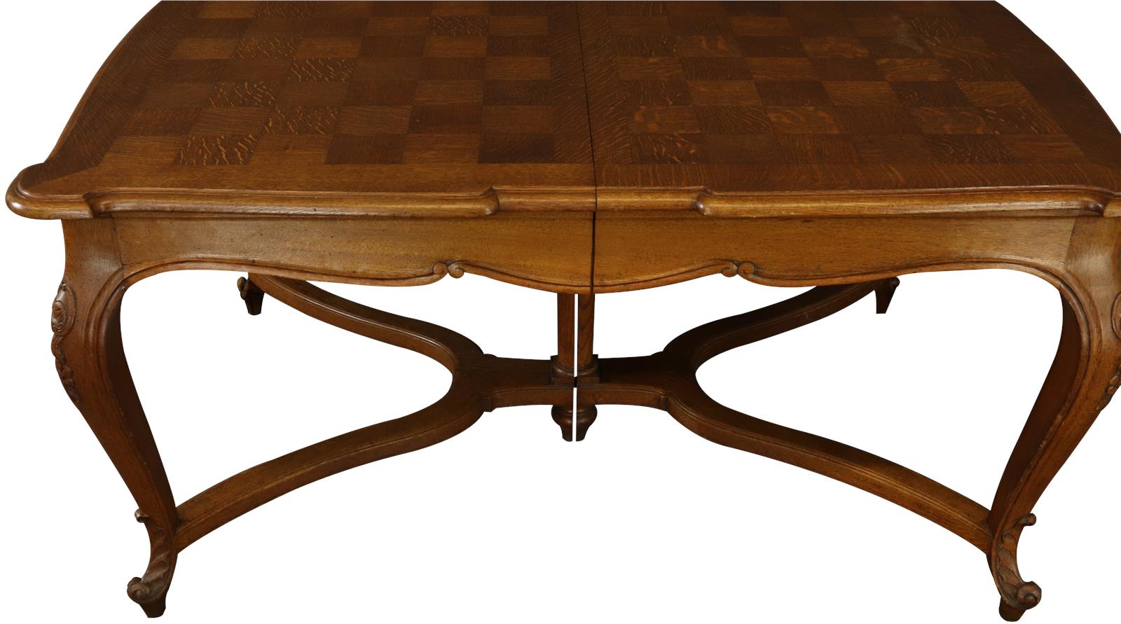 Table Louis XV Rococo French Vintage 1930 Oak Wood Parquet Top Cabriole Legs-Image 5