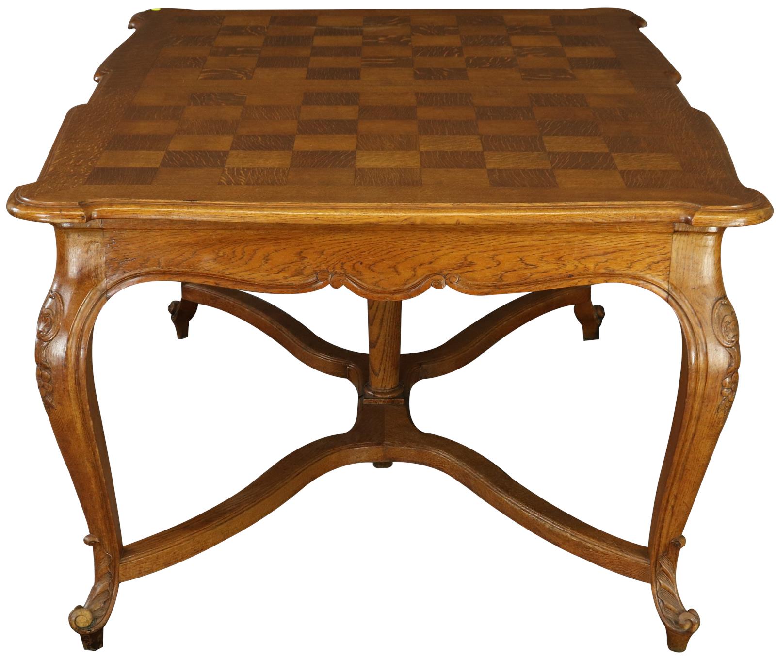 Table Louis XV Rococo French Vintage 1930 Oak Wood Parquet Top Cabriole Legs-Image 6