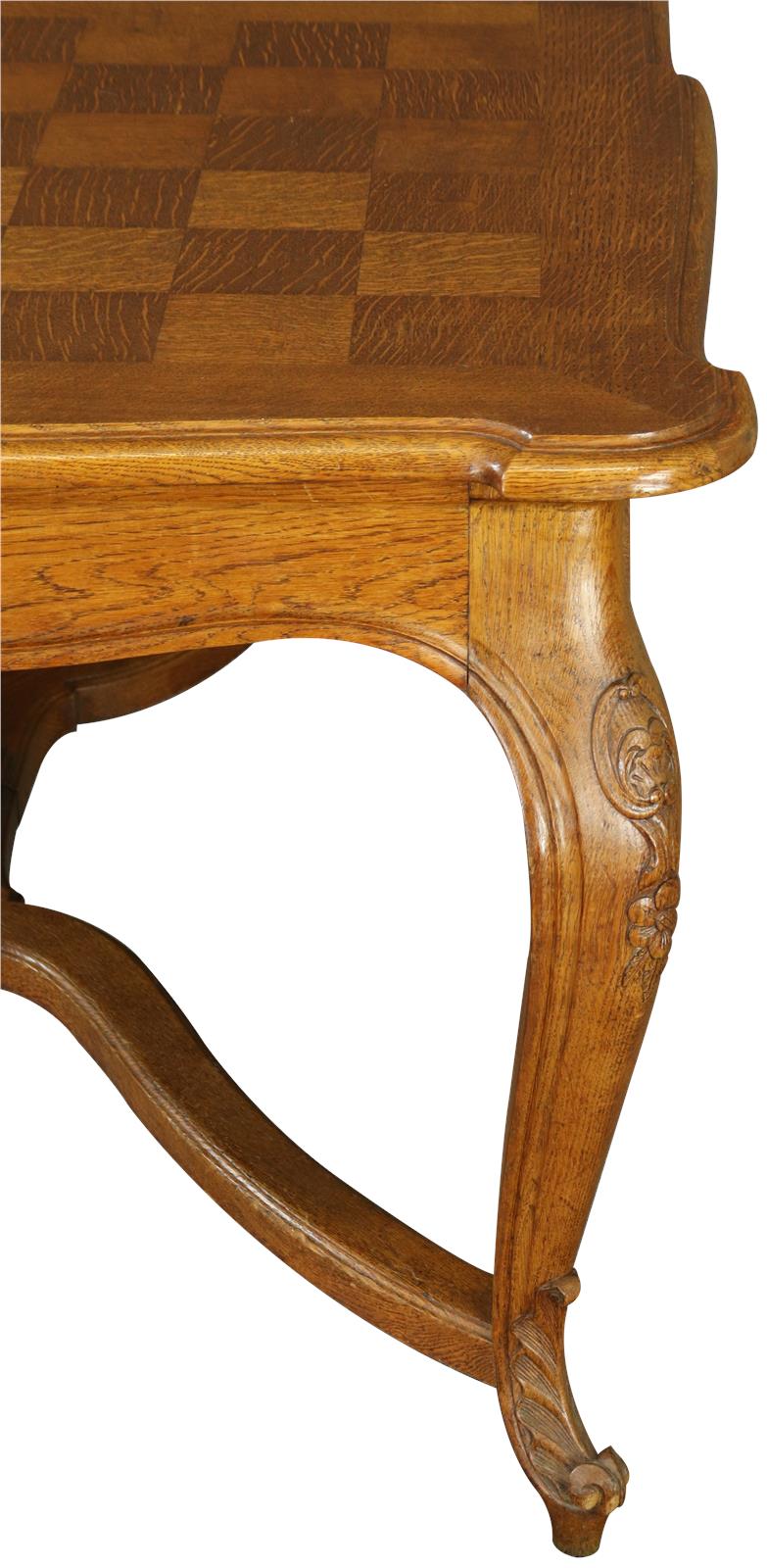 Table Louis XV Rococo French Vintage 1930 Oak Wood Parquet Top Cabriole Legs-Image 7