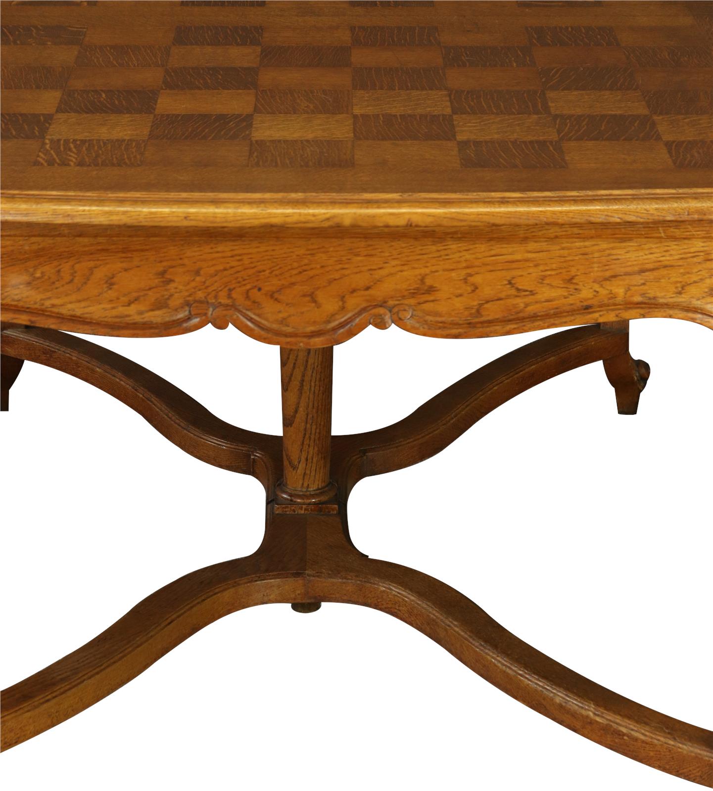 Table Louis XV Rococo French Vintage 1930 Oak Wood Parquet Top Cabriole Legs-Image 8