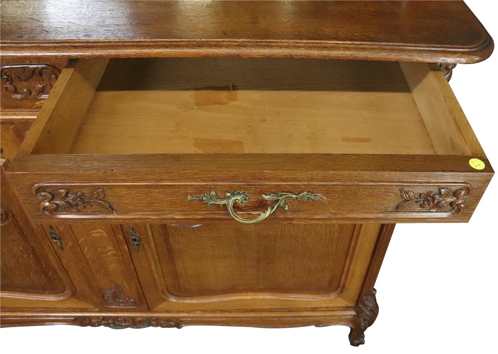 Buffet Louis XV Rococo Antique French 1900 Server Oak Glass 5-Door 2-Drawer-Image 14