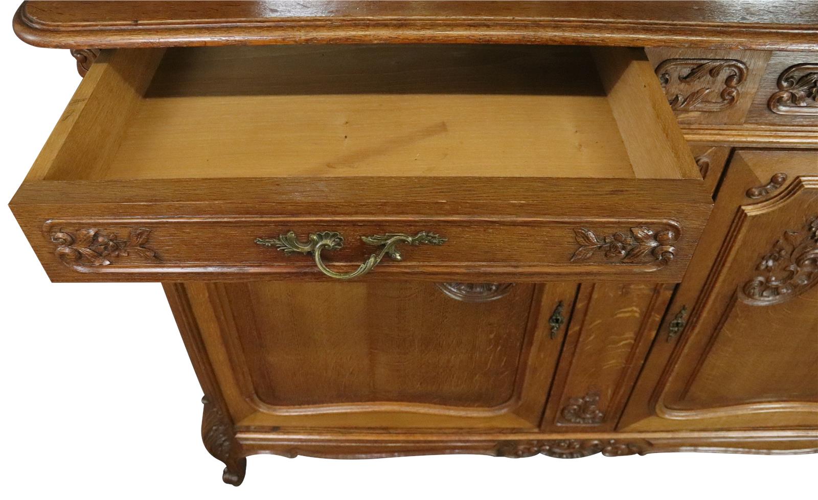 Buffet Louis XV Rococo Antique French 1900 Server Oak Glass 5-Door 2-Drawer-Image 15