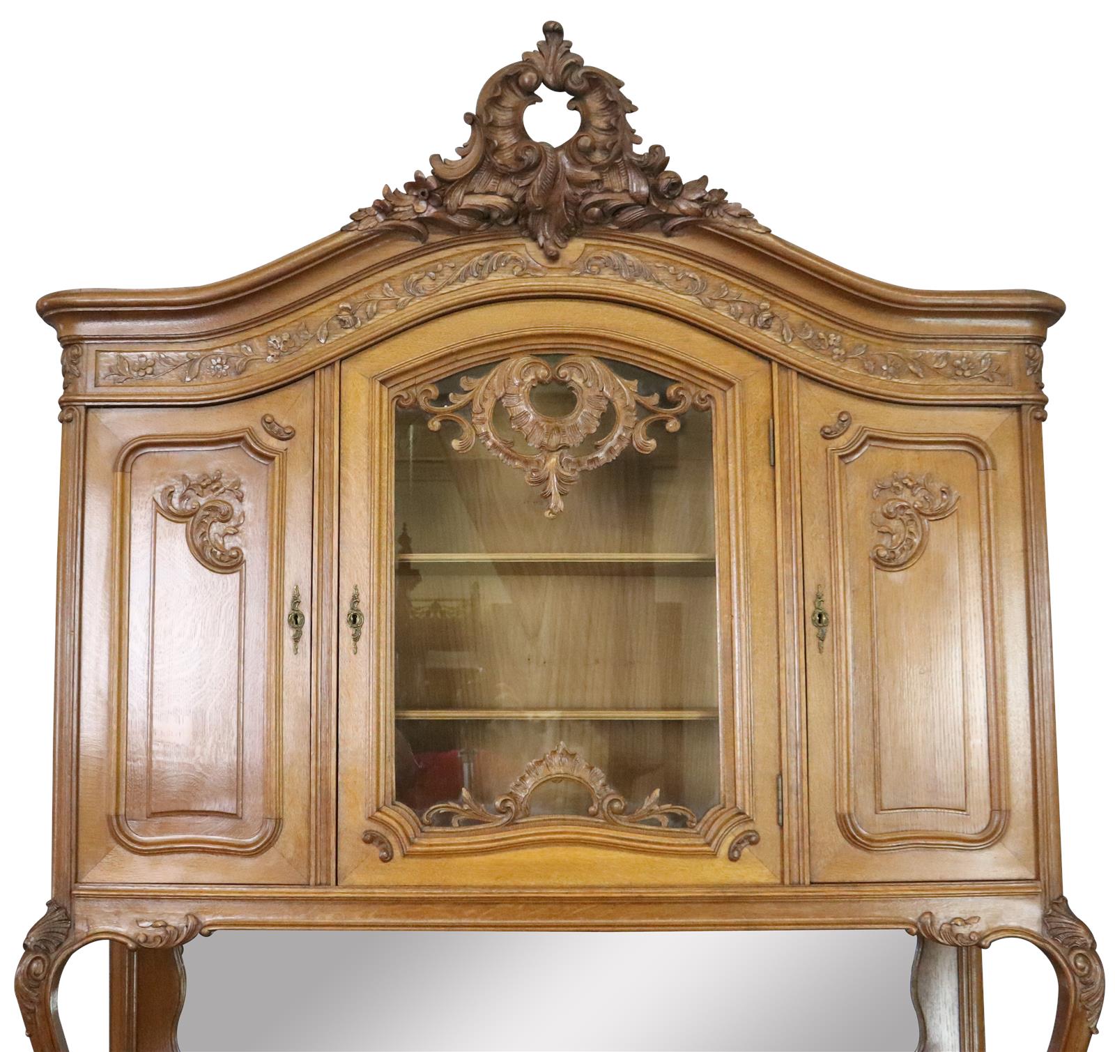 Buffet Louis XV Rococo Antique French 1900 Server Oak Glass 5-Door 2-Drawer-Image 2