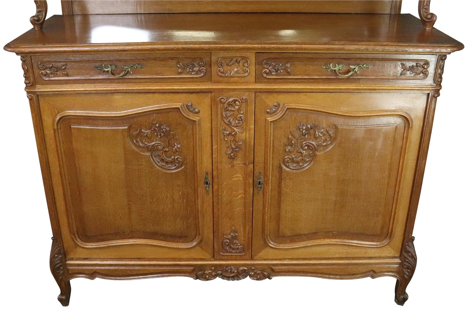 Buffet Louis XV Rococo Antique French 1900 Server Oak Glass 5-Door 2-Drawer-Image 3