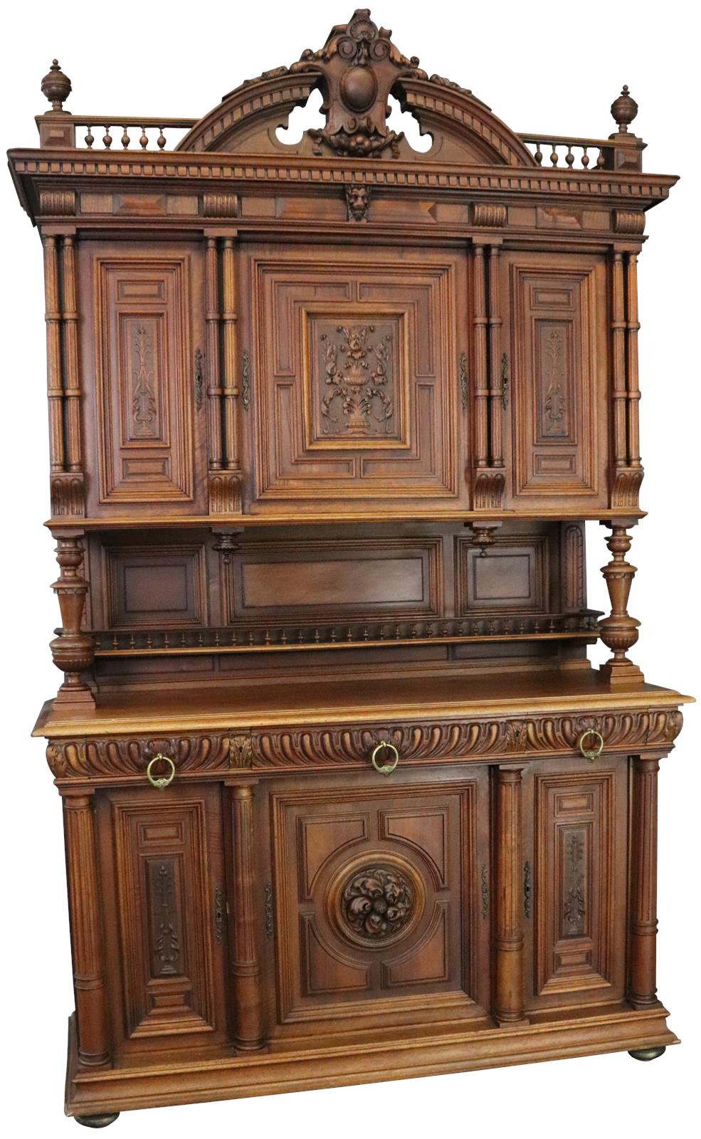 Buffet Renaissance Antique French 1900 Impressive Carved Walnut Large 6-Door-Image 1