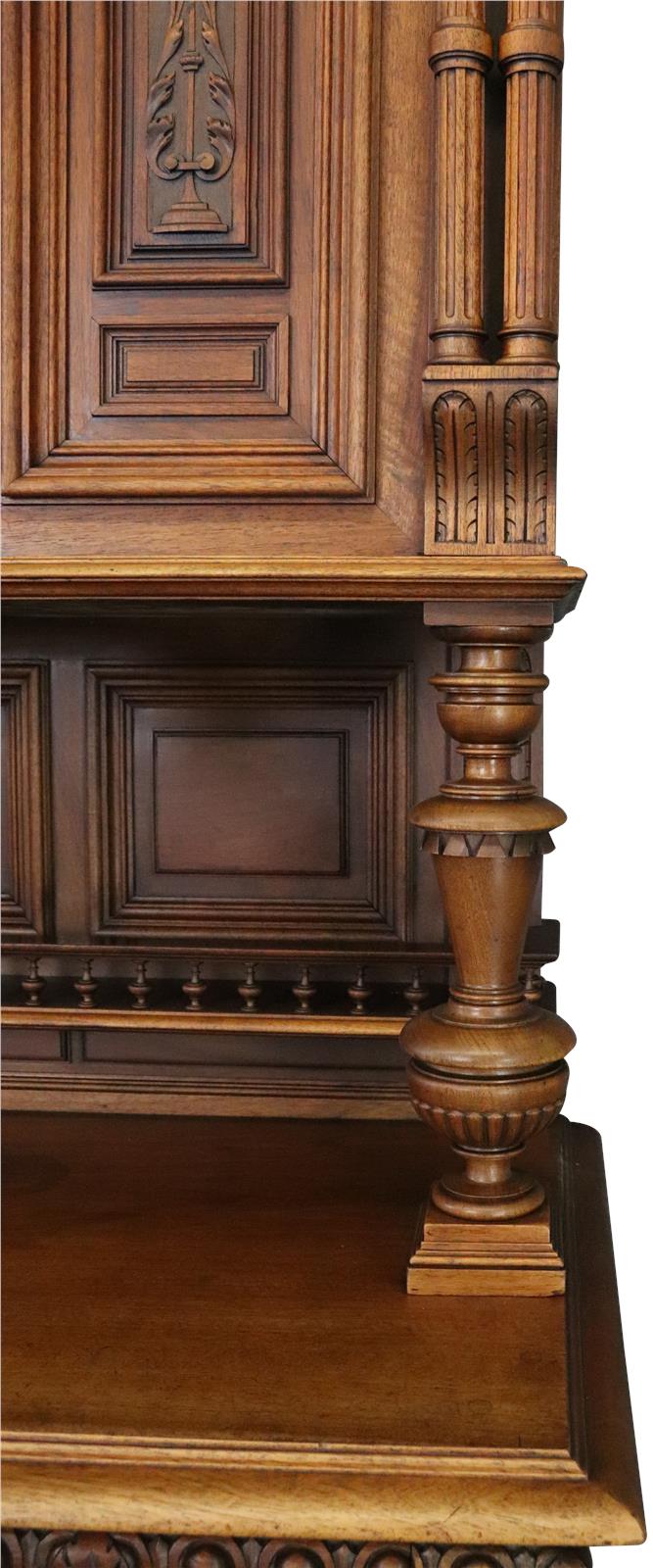 Buffet Renaissance Antique French 1900 Impressive Carved Walnut Large 6-Door-Image 15