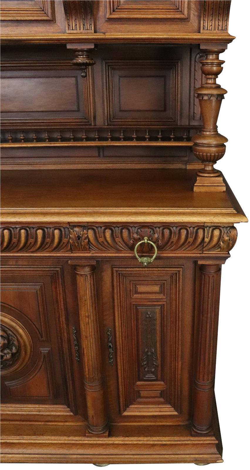 Buffet Renaissance Antique French 1900 Impressive Carved Walnut Large 6-Door-Image 16