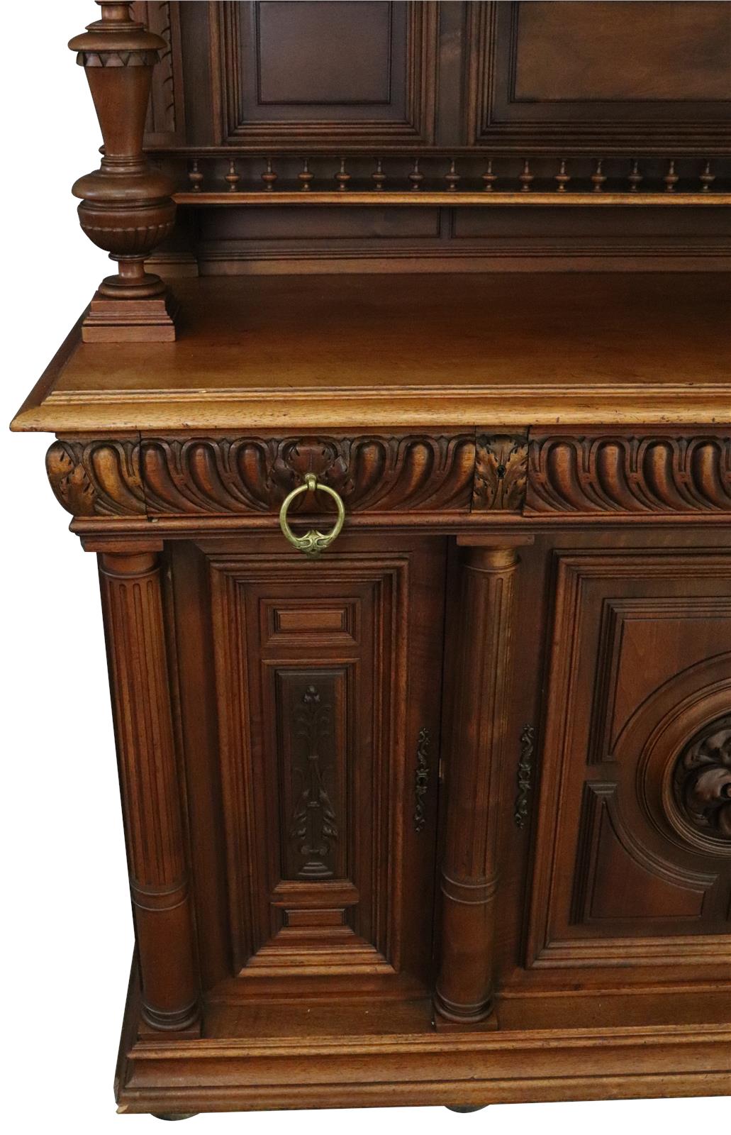 Buffet Renaissance Antique French 1900 Impressive Carved Walnut Large 6-Door-Image 19