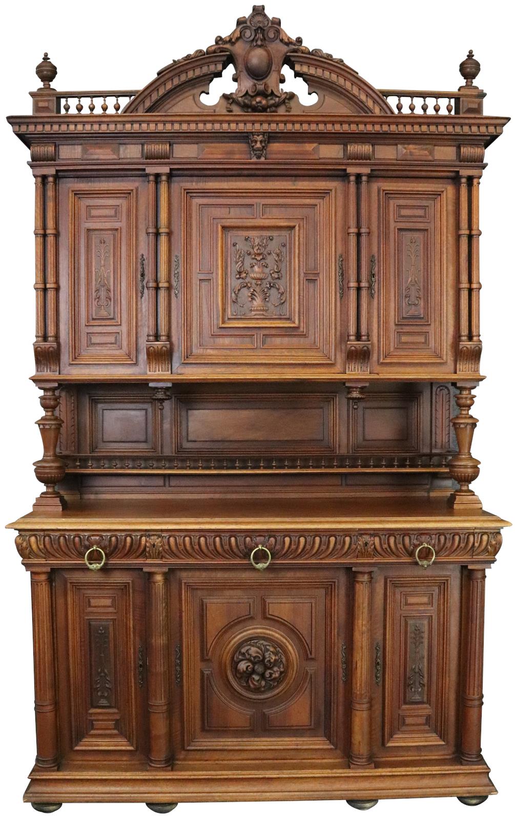 Buffet Renaissance Antique French 1900 Impressive Carved Walnut Large 6-Door-Image 2