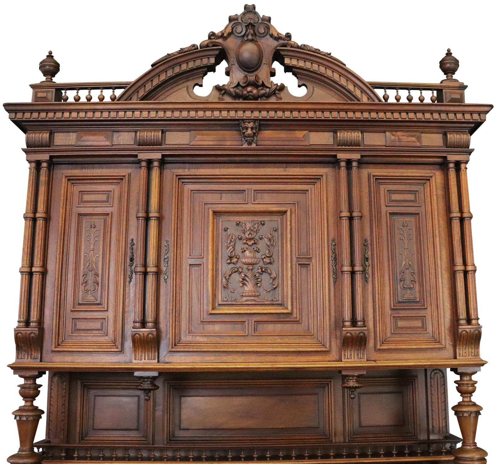 Buffet Renaissance Antique French 1900 Impressive Carved Walnut Large 6-Door-Image 3