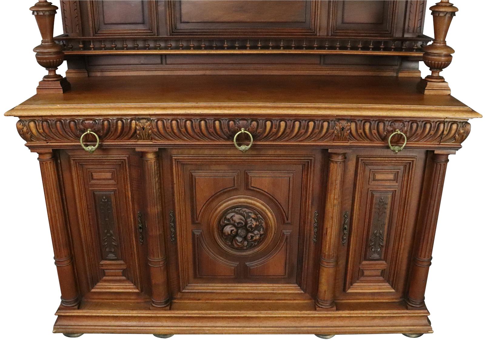 Buffet Renaissance Antique French 1900 Impressive Carved Walnut Large 6-Door-Image 4