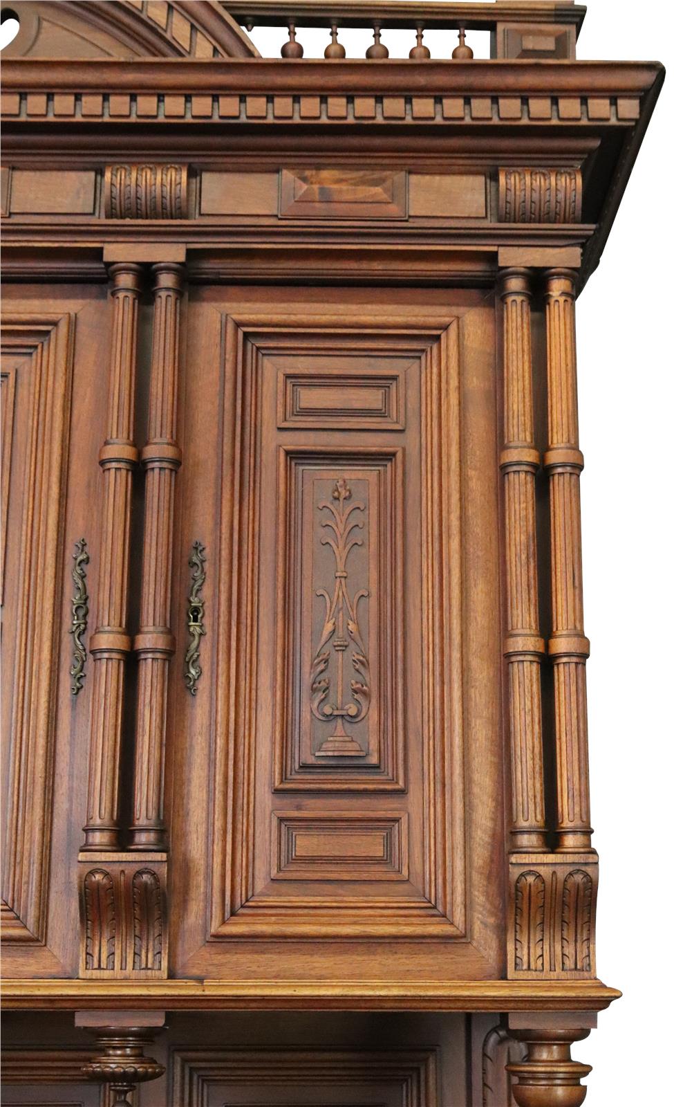 Buffet Renaissance Antique French 1900 Impressive Carved Walnut Large 6-Door-Image 9