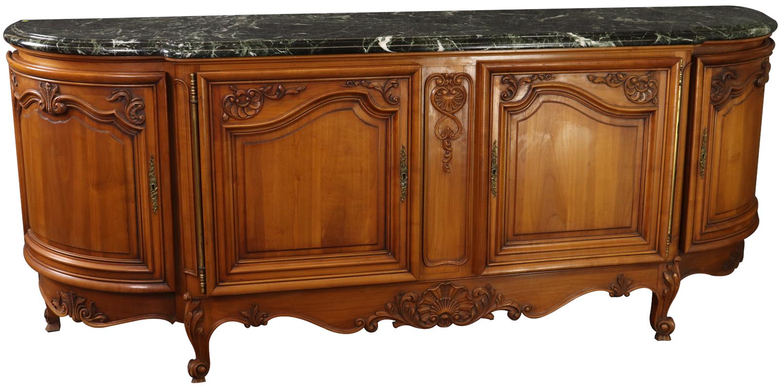 Sideboard Louis XV Rococo Vintage 1950 Green Marble Top Walnut Wood French-Image 1