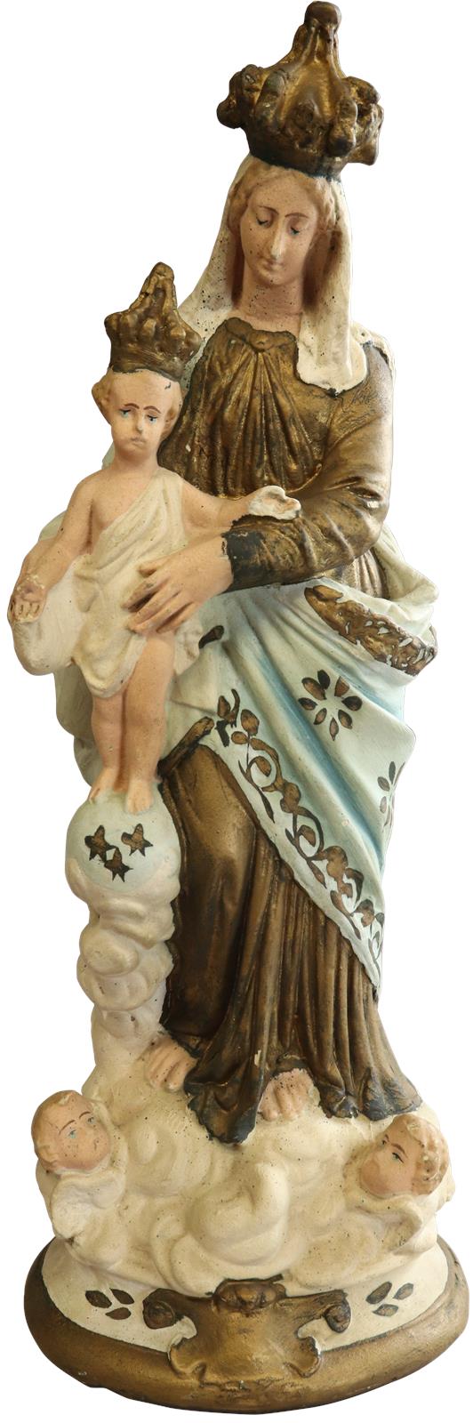 Antique Sculpture Religious Madonna Our Lady of Victory Sky Blue Cream-Image 1