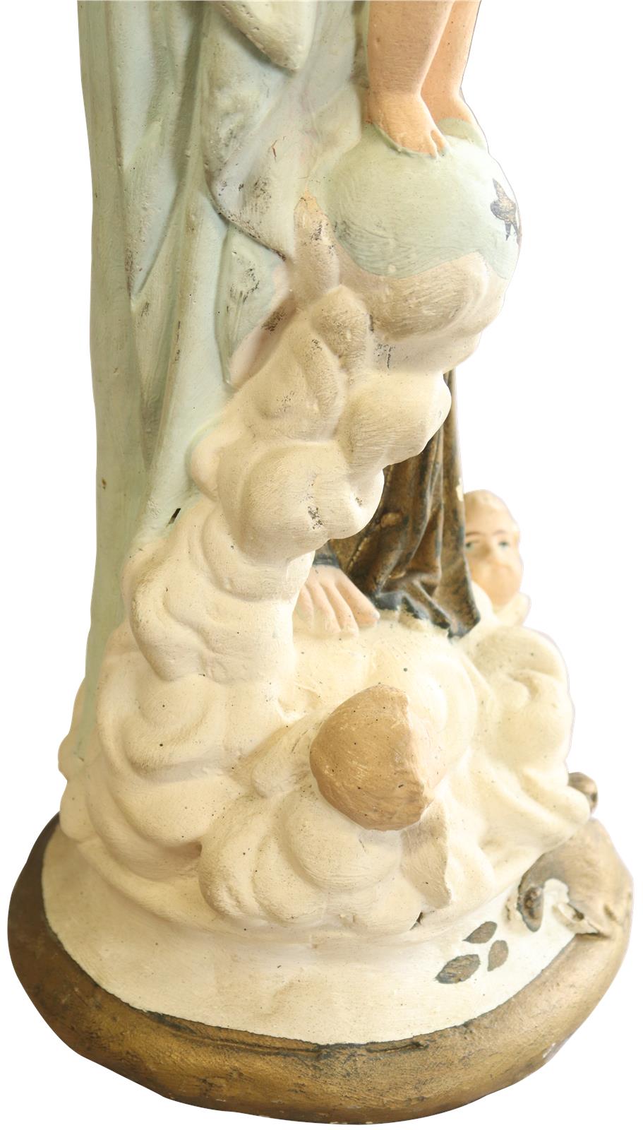 Antique Sculpture Religious Madonna Our Lady of Victory Sky Blue Cream-Image 10