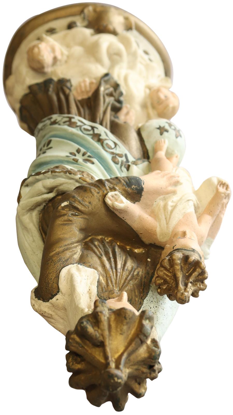 Antique Sculpture Religious Madonna Our Lady of Victory Sky Blue Cream-Image 11