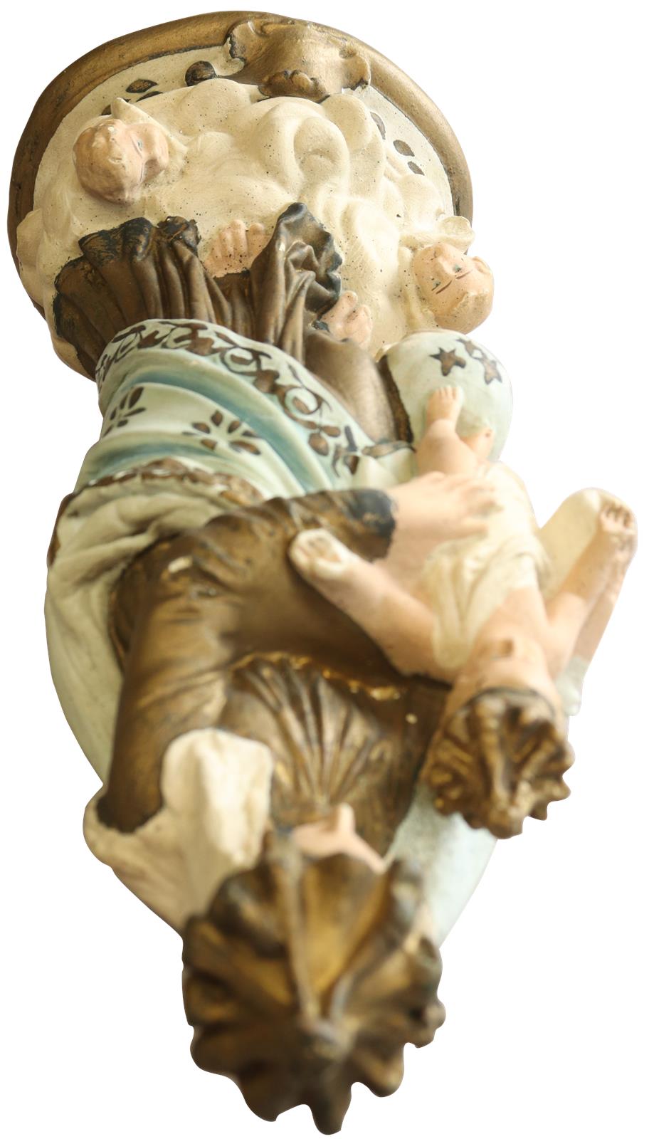 Antique Sculpture Religious Madonna Our Lady of Victory Sky Blue Cream-Image 12