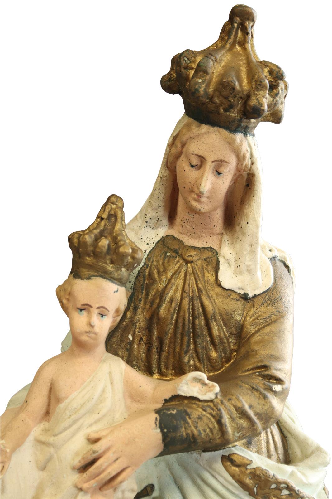 Antique Sculpture Religious Madonna Our Lady of Victory Sky Blue Cream-Image 2