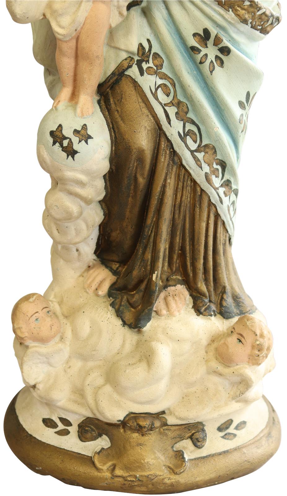 Antique Sculpture Religious Madonna Our Lady of Victory Sky Blue Cream-Image 3