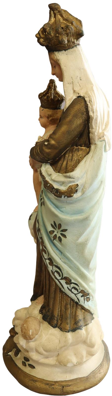 Antique Sculpture Religious Madonna Our Lady of Victory Sky Blue Cream-Image 4