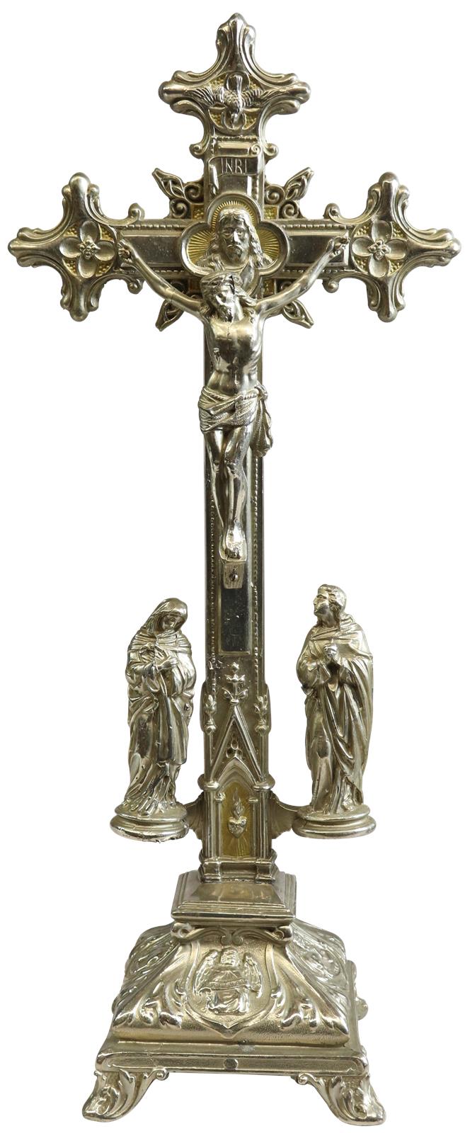 Antique Crucifix Cross Religious Rococo Styling Mary and John Sacred Heart-Image 1