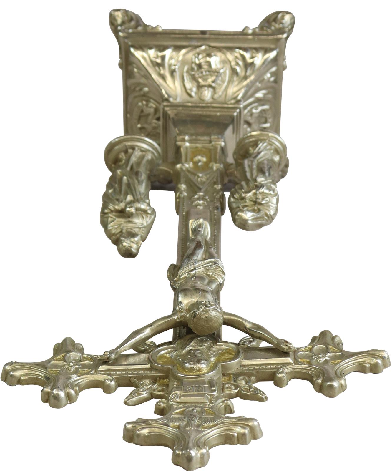 Antique Crucifix Cross Religious Rococo Styling Mary and John Sacred Heart-Image 7