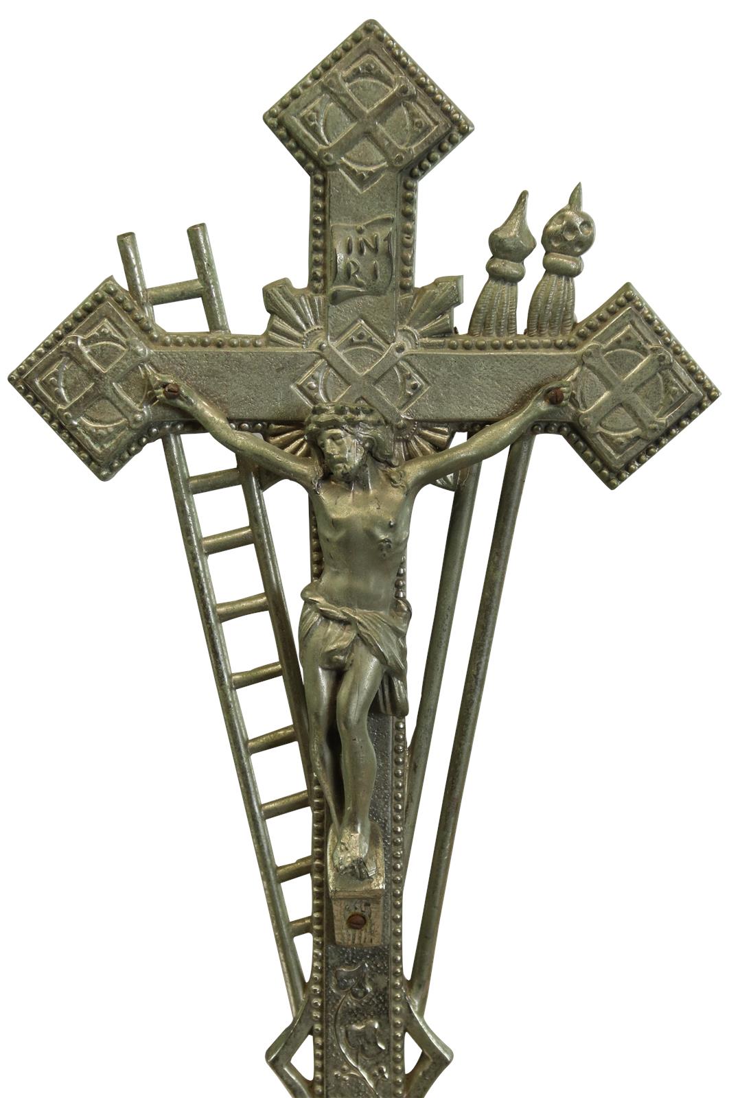 Antique Crucifix Cross Religious Spear and Ladder Metal-Image 2
