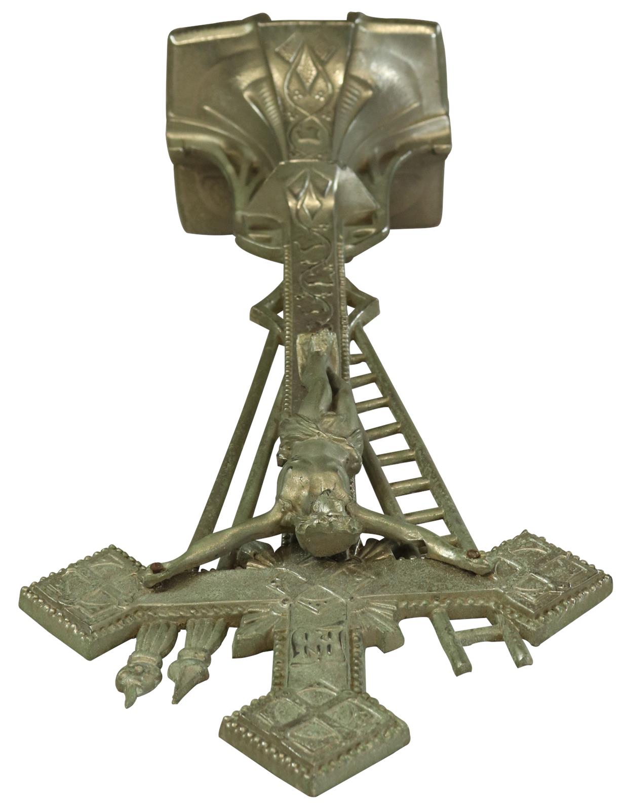 Antique Crucifix Cross Religious Spear and Ladder Metal-Image 6