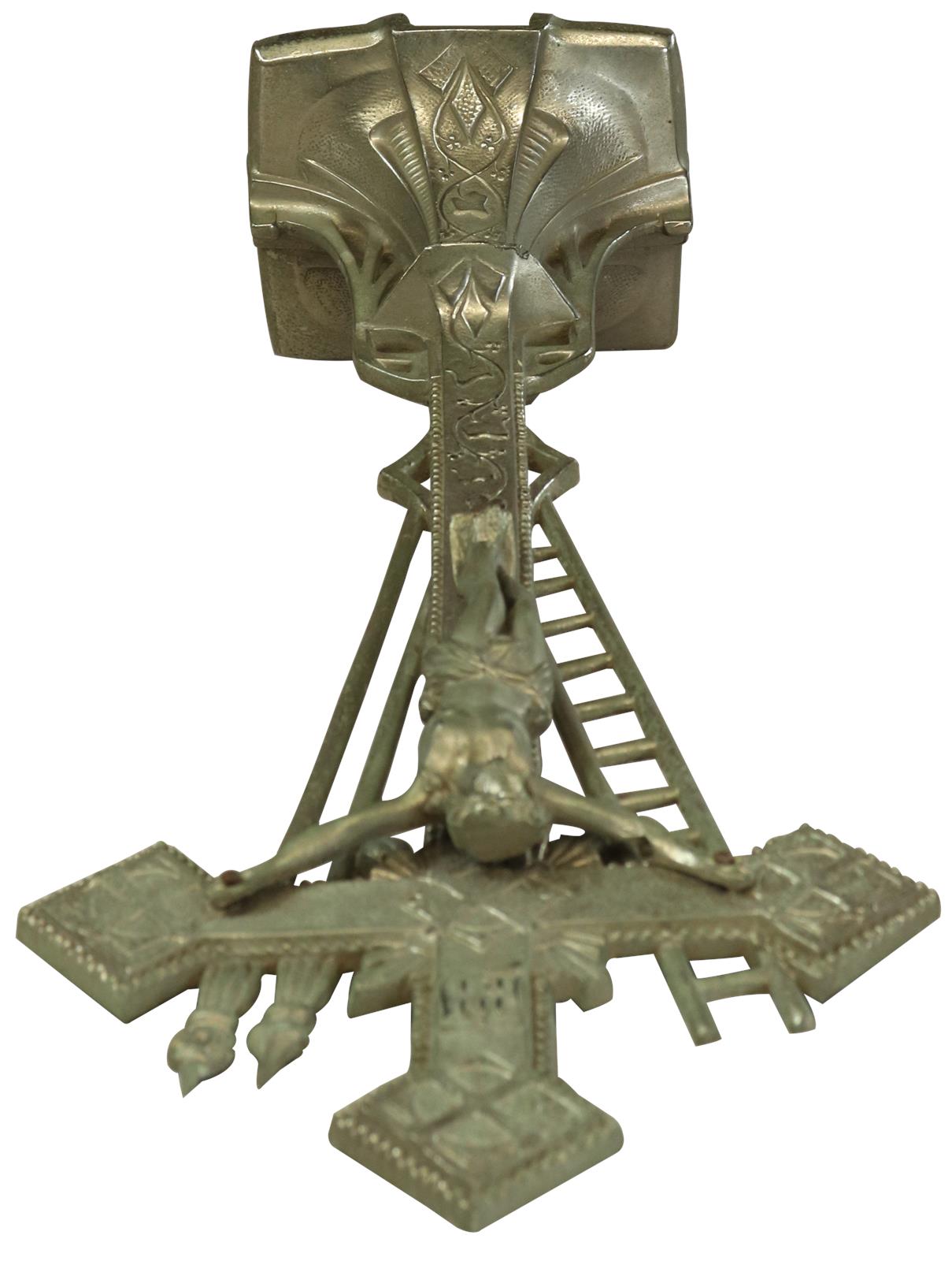 Antique Crucifix Cross Religious Spear and Ladder Metal-Image 7