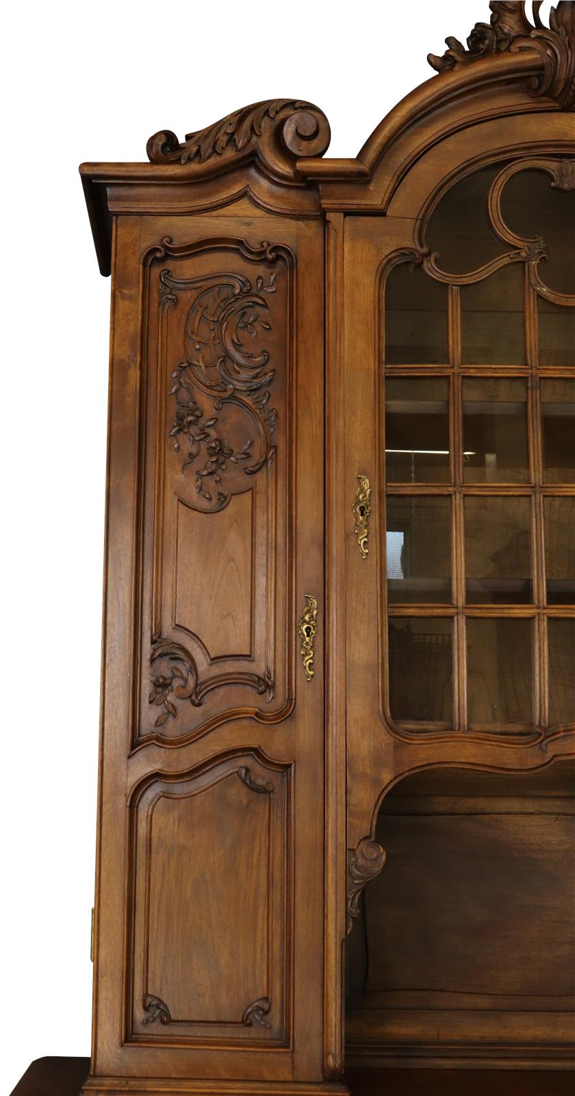 Cabinet Antique French Louis XV Rococo Walnut Wood 1900 Pretty Glass Door-Image 6