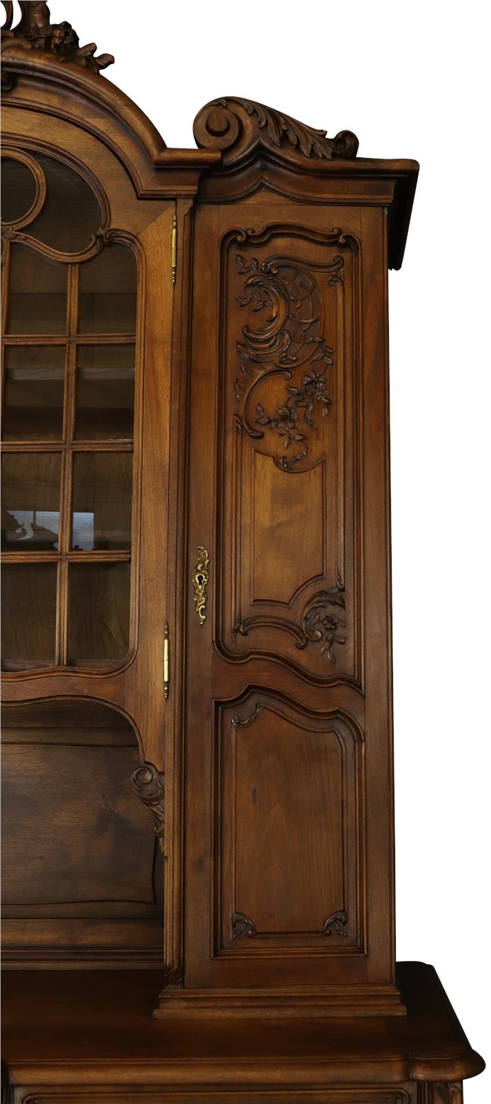Cabinet Antique French Louis XV Rococo Walnut Wood 1900 Pretty Glass Door-Image 7