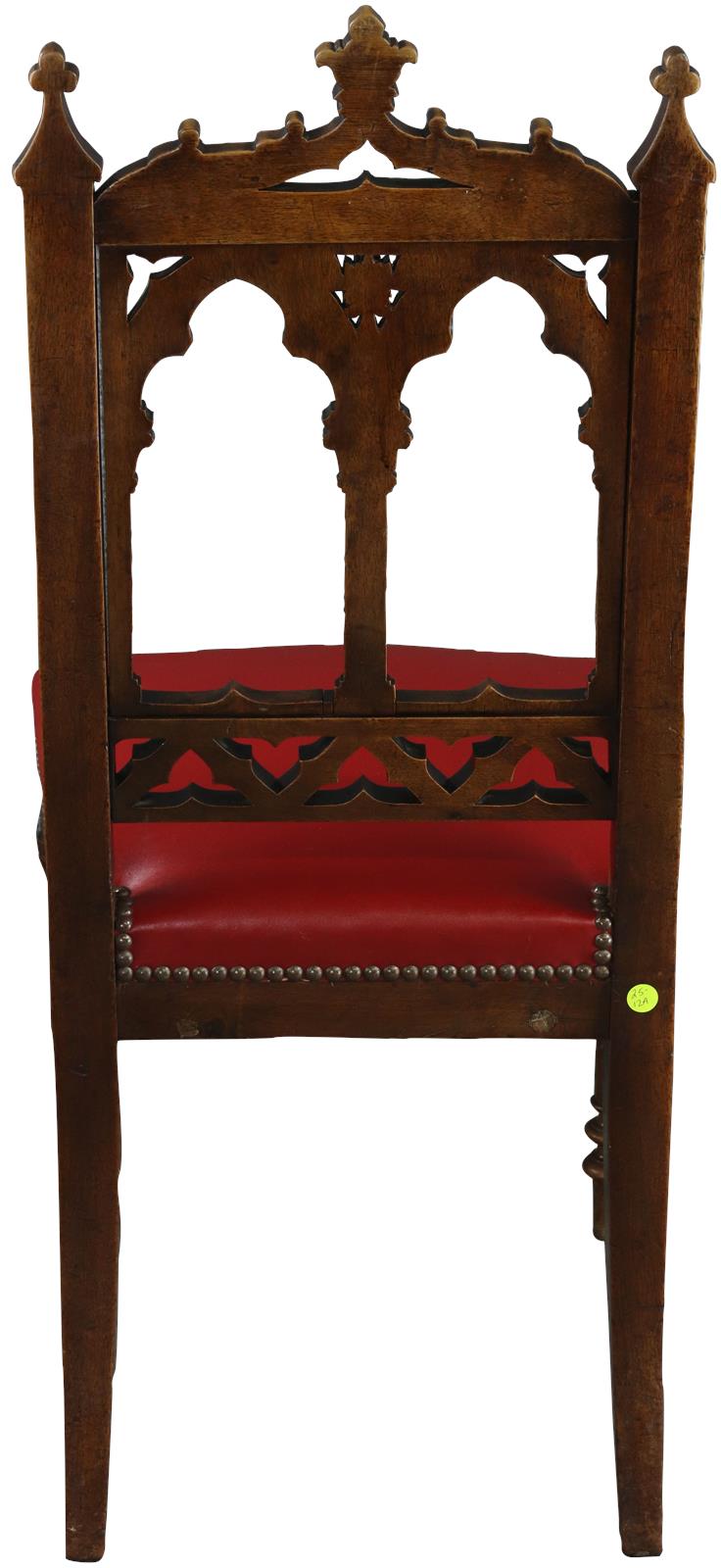Antique Dining Chairs French Gothic Set 6 Walnut Wood Red Upholstery -Image 7